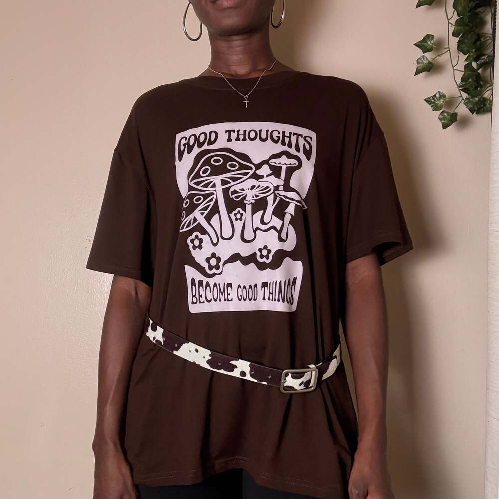 Brown Mushroom Oversized Graphic Tee